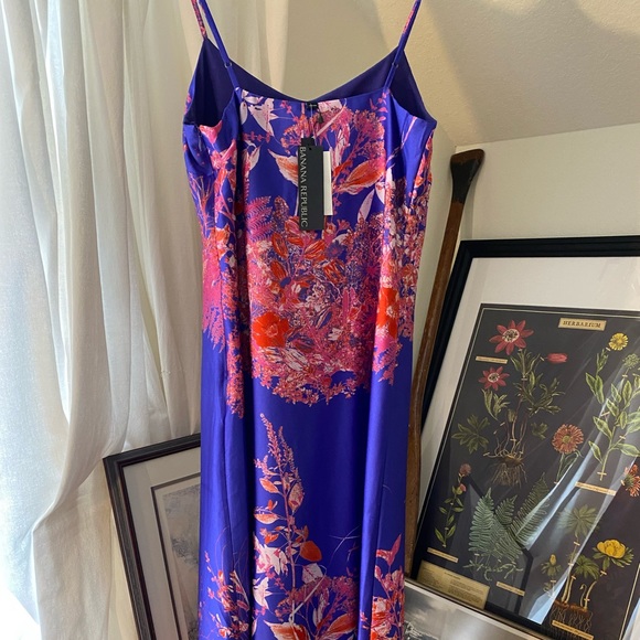 NWT Banana Republic Indigo Purple dress with vibrant orange and pink flowers - Picture 3 of 10